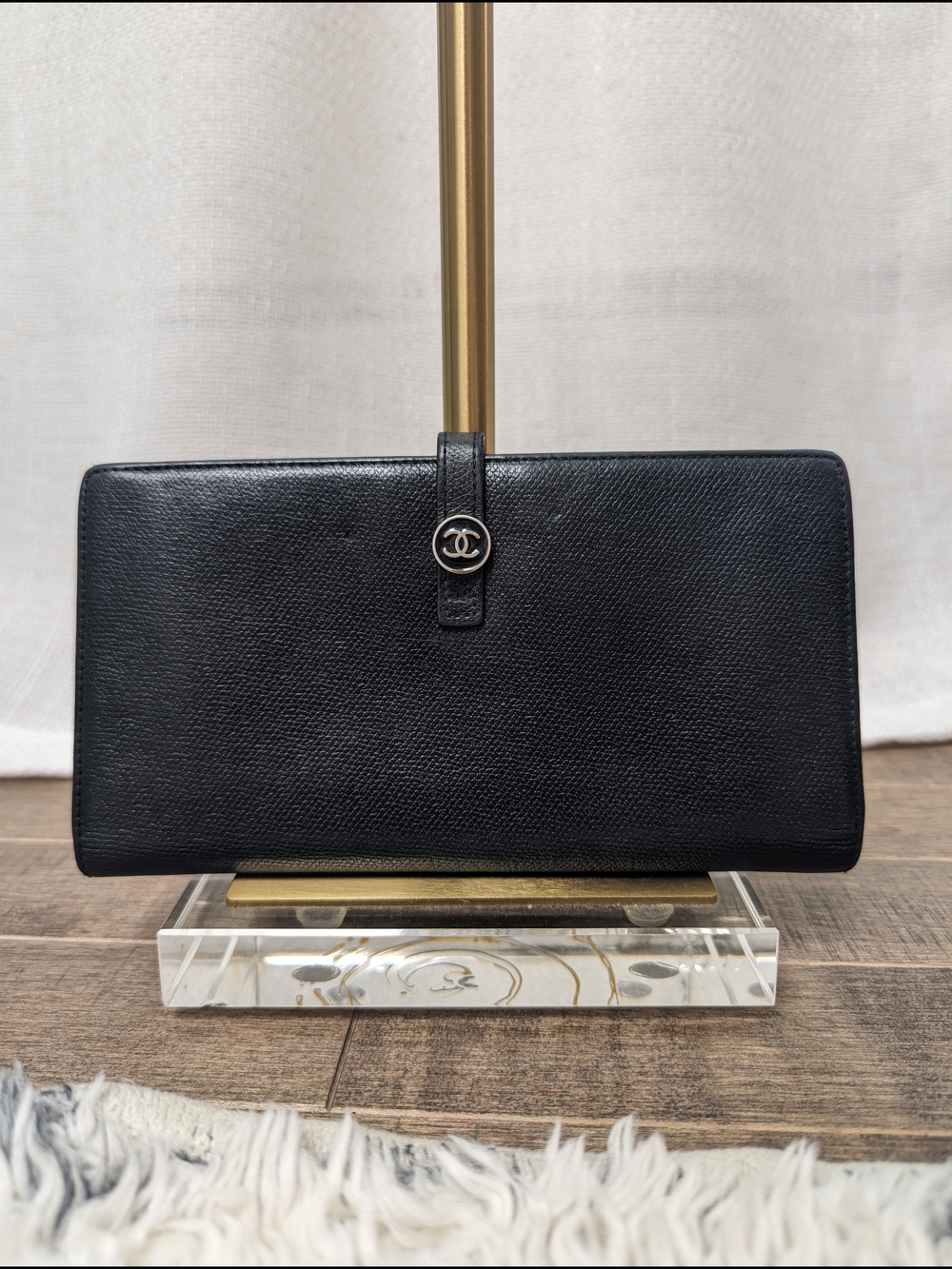 100% Authentic Chanel Black Caviar Leather Long Wallet W/COA